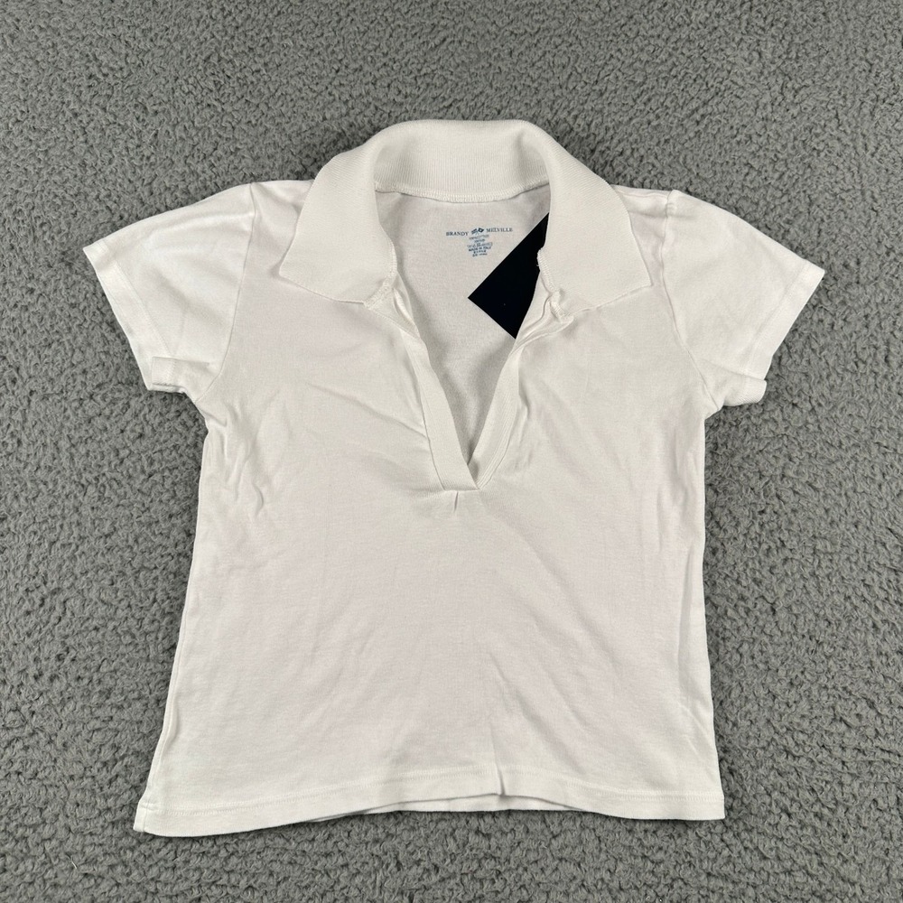 Brandy Melville Shirt Womens OS White Polo Collar Short Sleeve Cotton Casual NWT